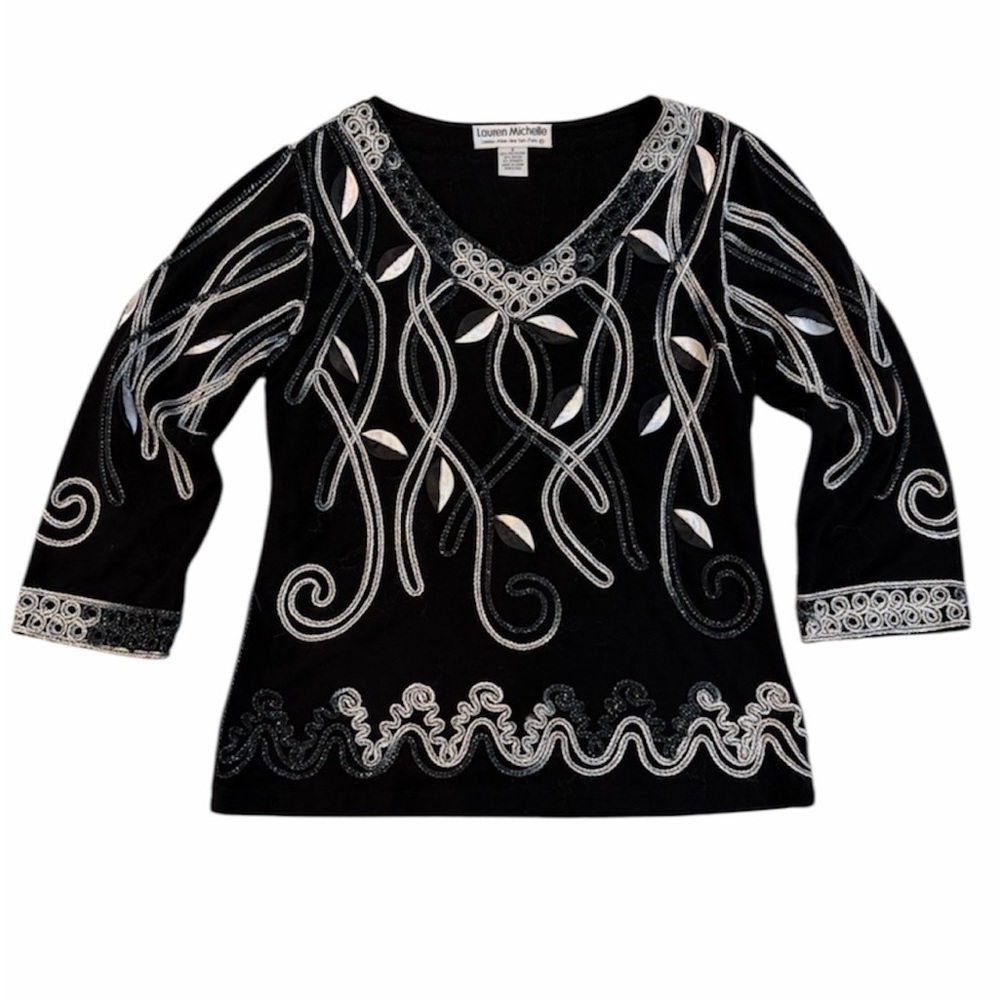 Vintage Lauren Michelle Embellished Black Top – Women’s Small